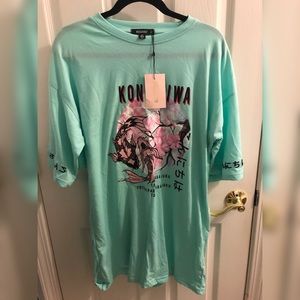 NWT missguided teal konichiwa koi t shirt dress